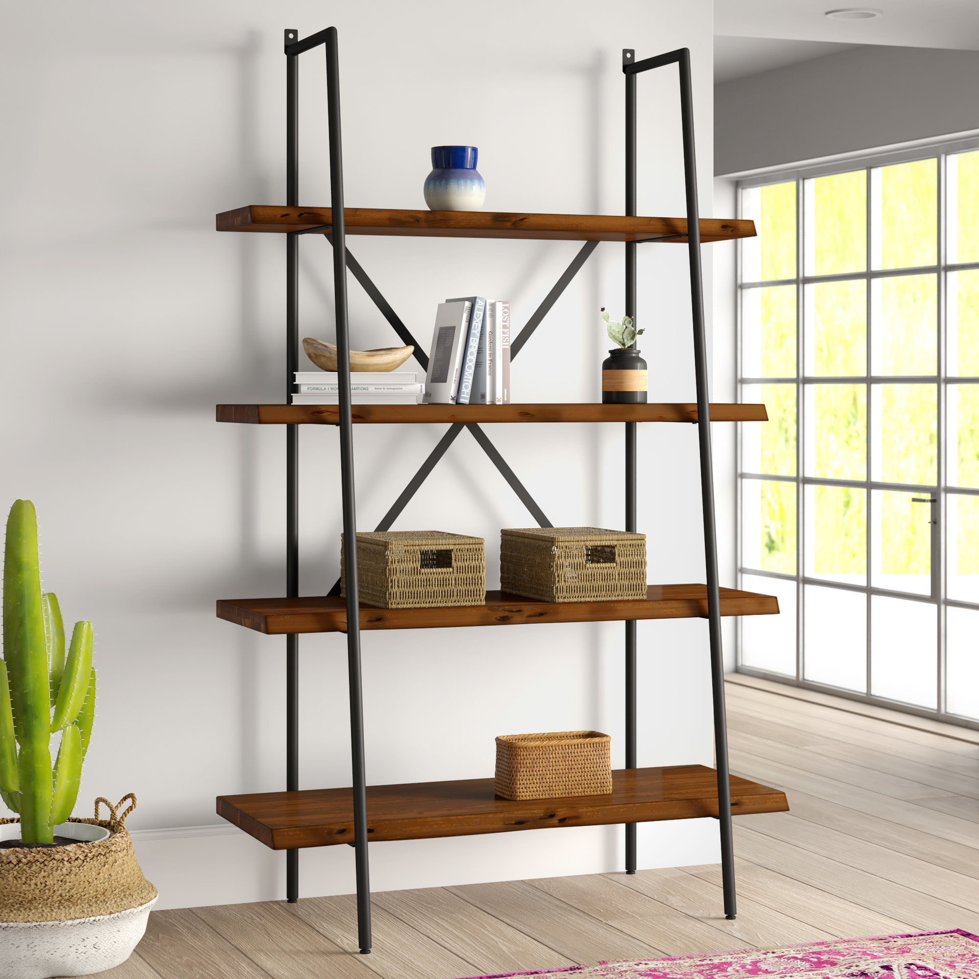 Mistana Winschoten Live Edge 4 Shelf Bookshelf Light Walnut Reviews Wayfair